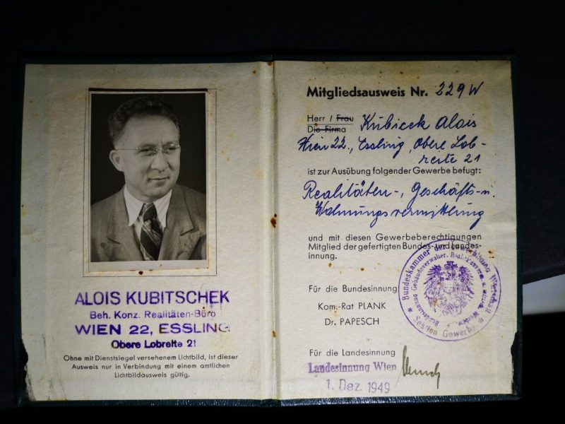 Alois Kubicek Berufsausweis